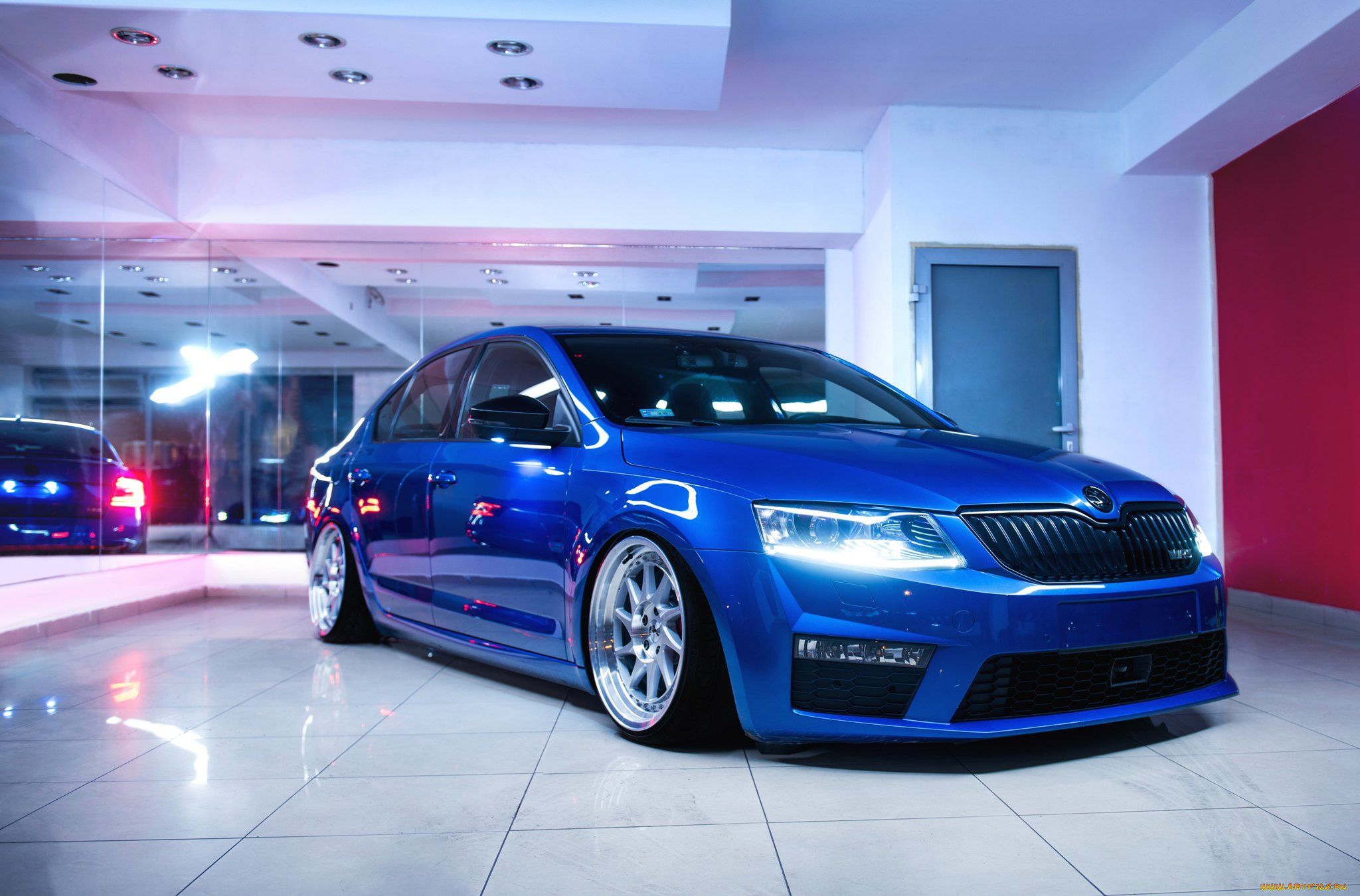 , skoda, blue, front, stance, wheels, octavia